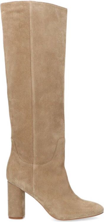 Manfield Beige suède hoge laarzen met hak