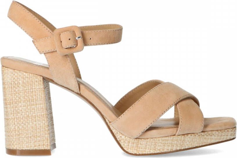 Manfield Beige suède sandalen met hak