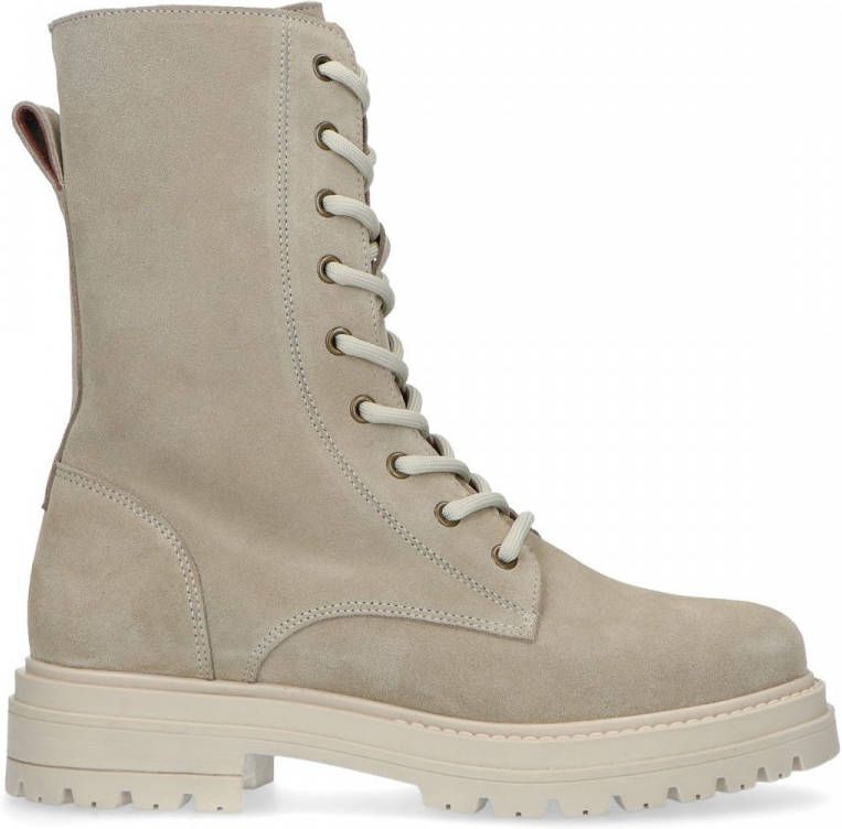 Manfield Beige veterlaarsjes met off white zool