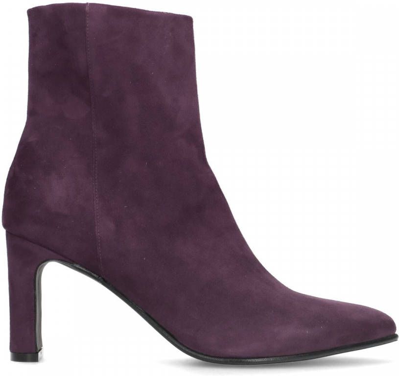 Manfield Bordeauxrode suède enkellaarsjes met hak