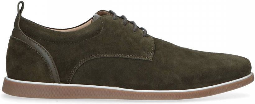 Manfield Donkergroene suède veterschoenen