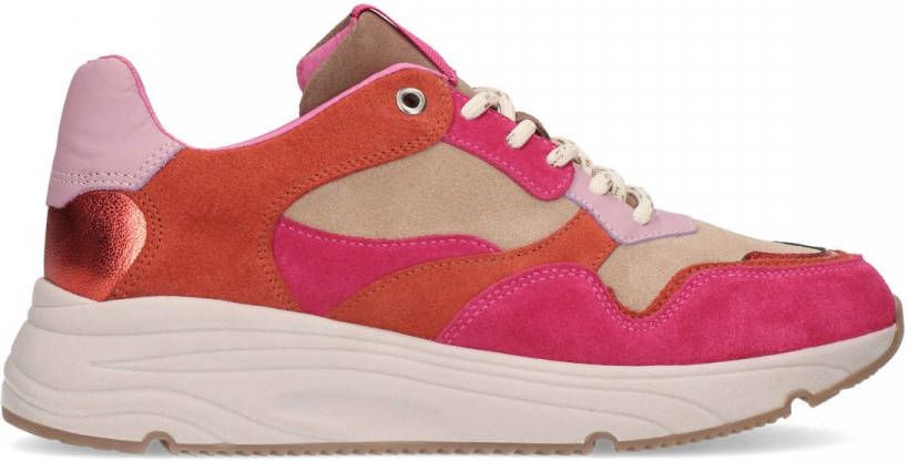 Manfield Fuchsia suède sneakers met metallic details