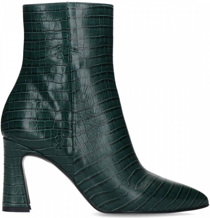 Manfield Groene leren enkellaarsjes met slangenprint