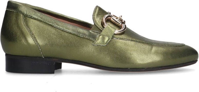 Manfield Groene leren loafers met goudkleurig detail