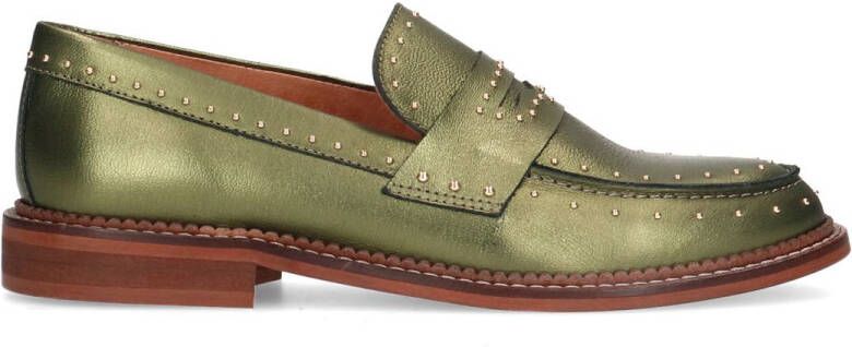 Manfield Groene metallic leren loafers met studs
