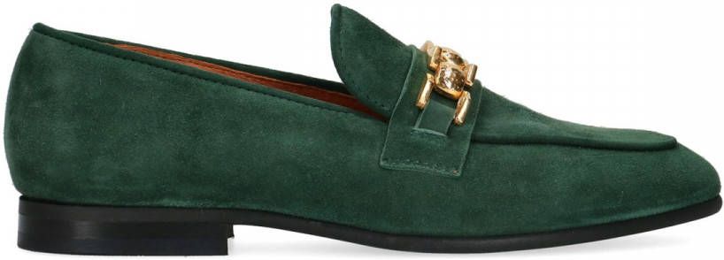 Manfield Groene suède loafers met goudkleurige chain