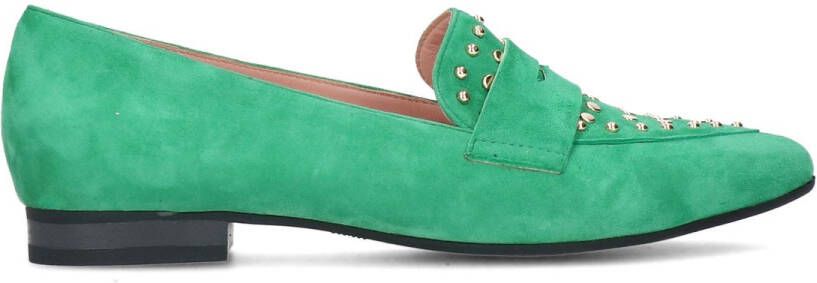 Manfield Groene suède loafers met goudkleurige studs