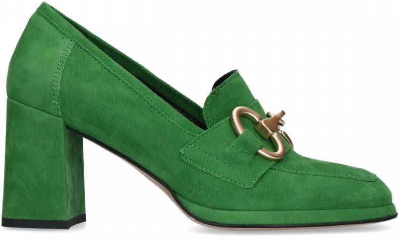 Manfield Groene suède pumps met goudkleurige details