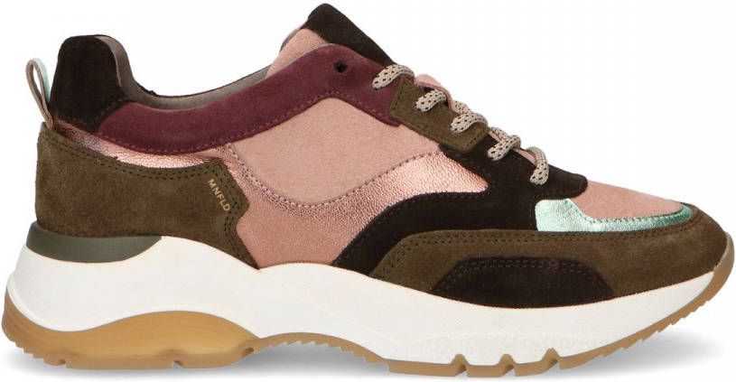 Manfield Groene suède sneakers met roze details