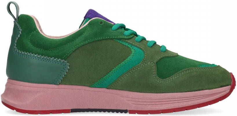 Manfield Groene suède sneakers met roze zool