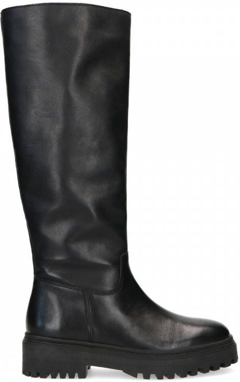 Manfield Hoge zwarte leren laarzen