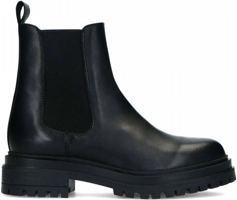 Manfield Korte zwarte leren chelsea boots
