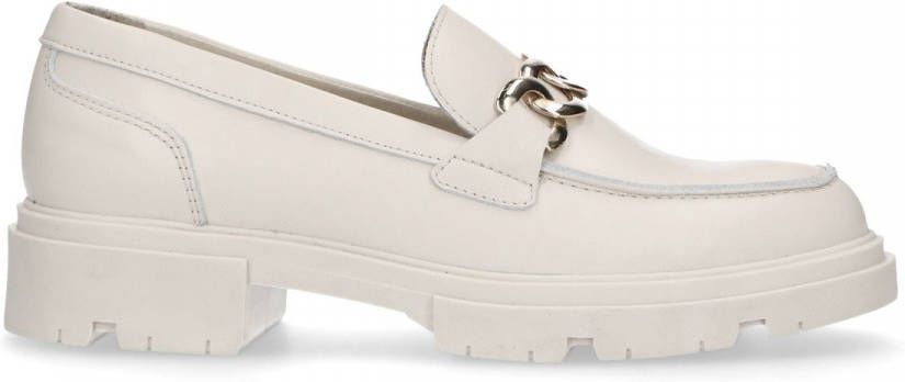 Manfield Off white leren loafers met goudkleurige chain