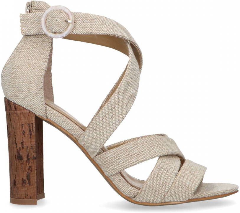 Manfield Off white sandalen met kurk hak