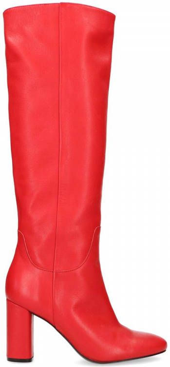 Manfield Rode leren hoge laarzen met hak