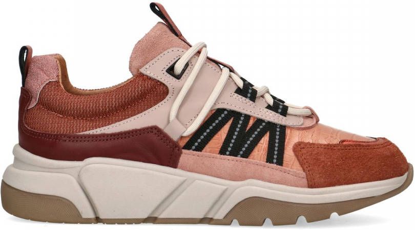 Manfield Rode leren sneakers met suède details