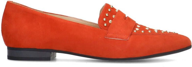 Manfield Rode suède loafers met goudkleurige studs
