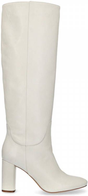 Manfield Witte leren hoge laarzen met hak