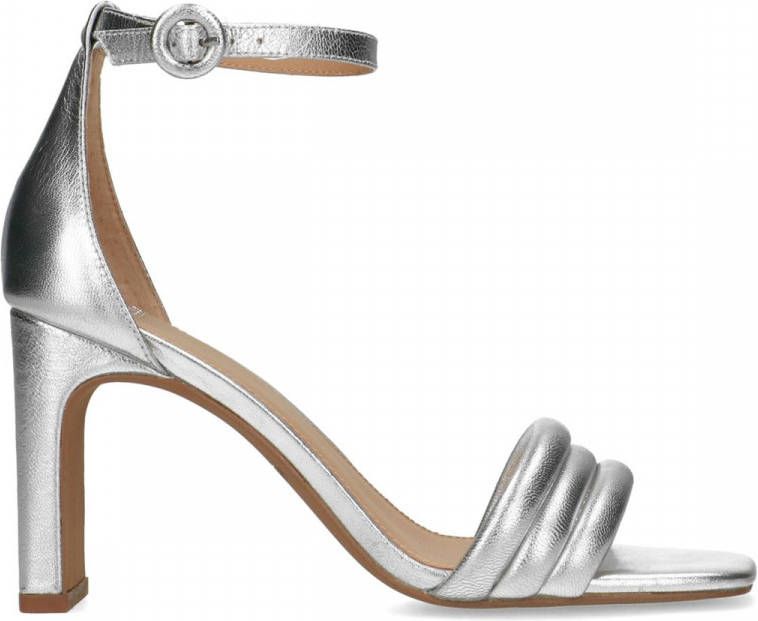 Manfield Zilverkleurige leren sandalen met hak