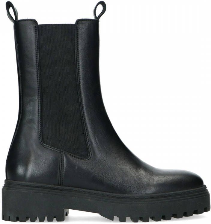 Manfield Zwart leren chelsea boots