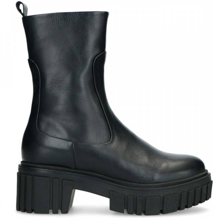 Manfield Zwart leren chelsea boots met plateauzool