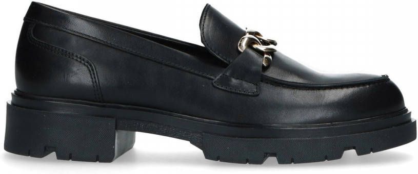 Manfield Zwart leren loafers met goudkleurige chain