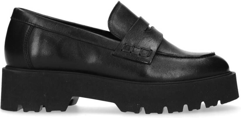 Manfield Zwart leren loafers met plateauzool