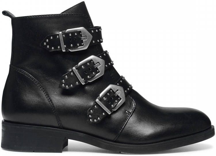 Manfield Zwarte buckle boots met kleine studs