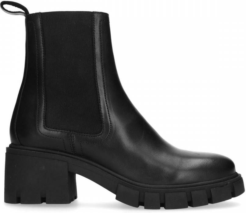 Manfield Zwarte chelsea boots met blokhak