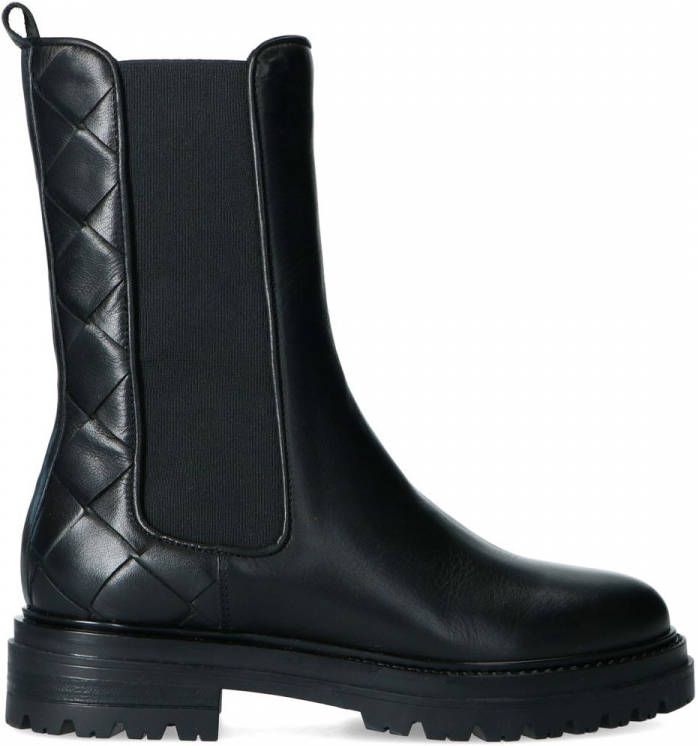 Manfield Zwarte chelsea boots met gevlochten detail