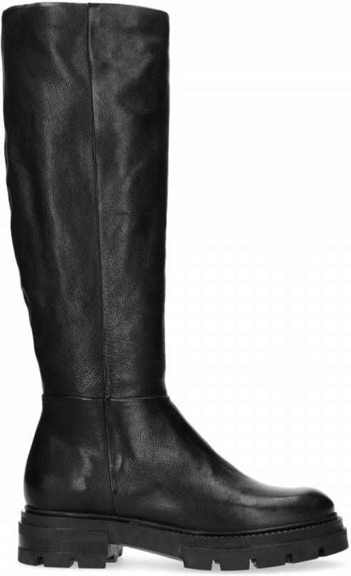 Manfield Zwarte hoge leren laarzen