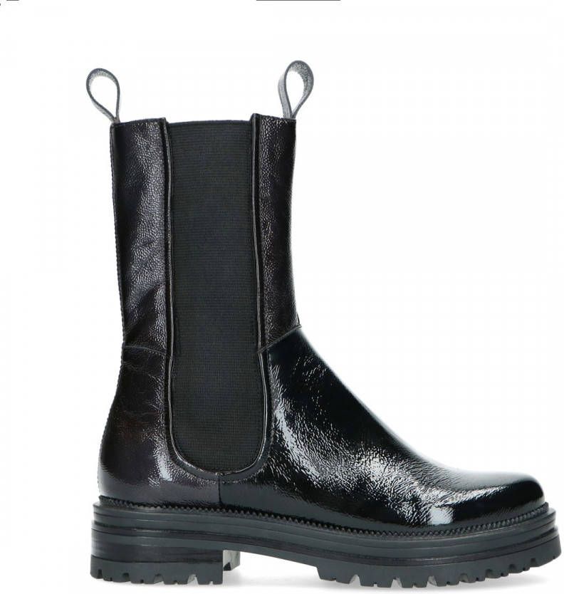 Manfield Zwarte lakleren chelsea boots