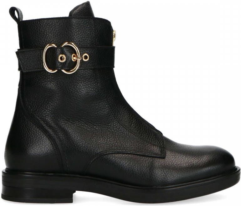 Manfield Zwarte leren biker boots met gesp