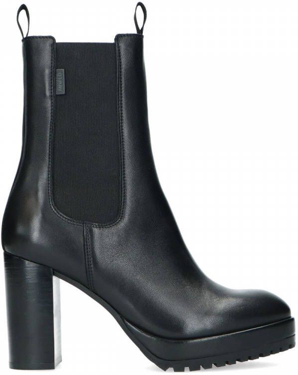 Manfield Zwarte leren chelsea boots met hoge hak