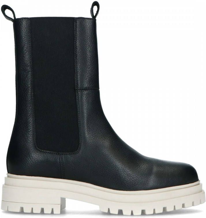 Manfield Zwarte leren chelsea boots met off white zool