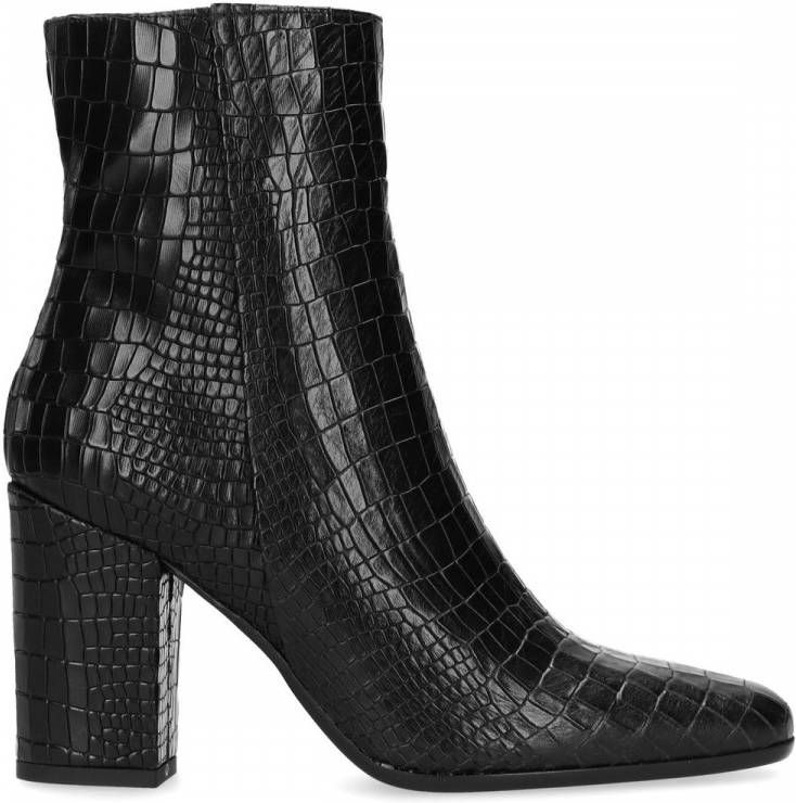 Manfield Zwarte leren laarsjes met crocoprint
