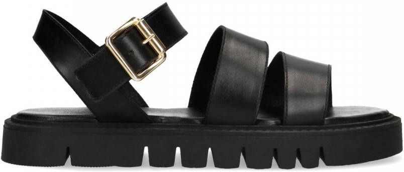 Manfield Zwarte leren plateau sandalen