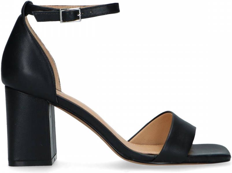 Manfield Zwarte leren sandalen met hak