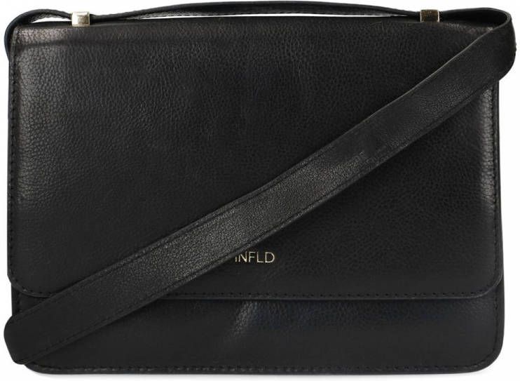 Manfield Zwarte leren schoudertas