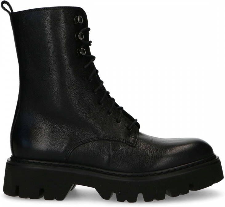 Manfield Zwarte leren veterlaarjes