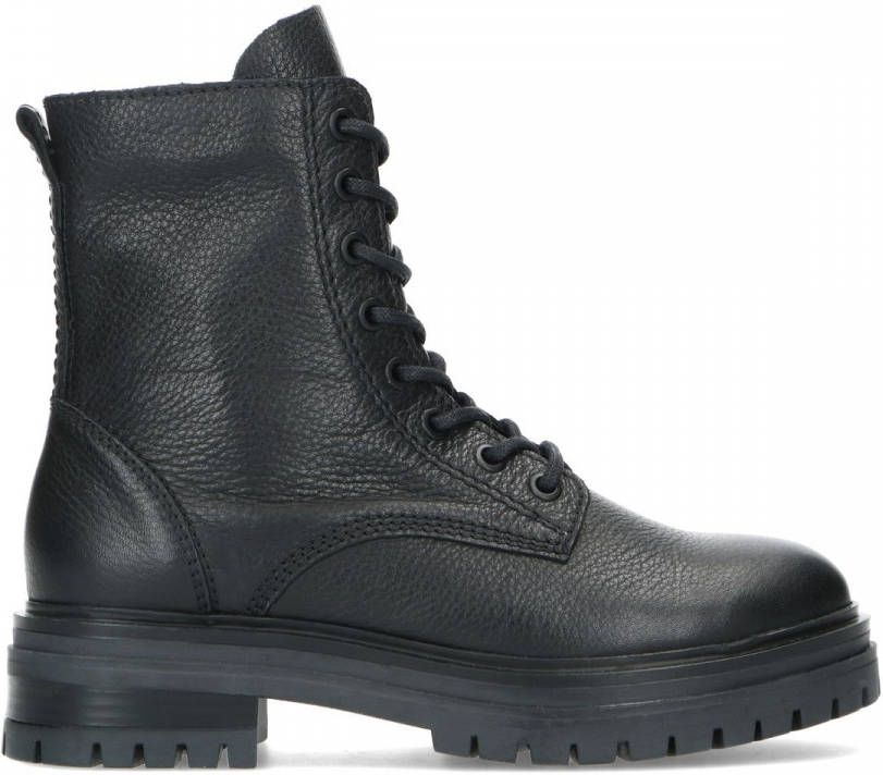 Manfield Zwarte leren veterlaarsjes