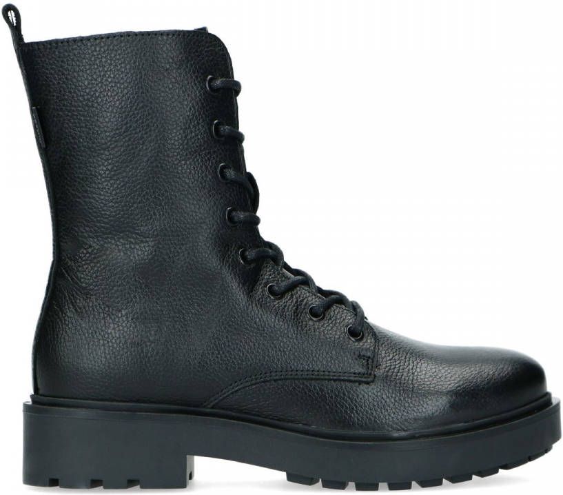 Manfield Zwarte leren veterlaarsjes