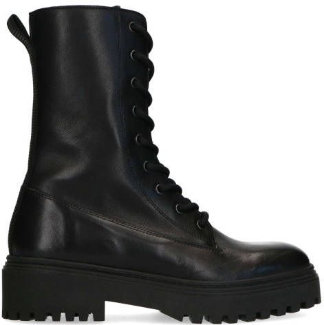 Manfield Zwarte leren veterlaarsjes