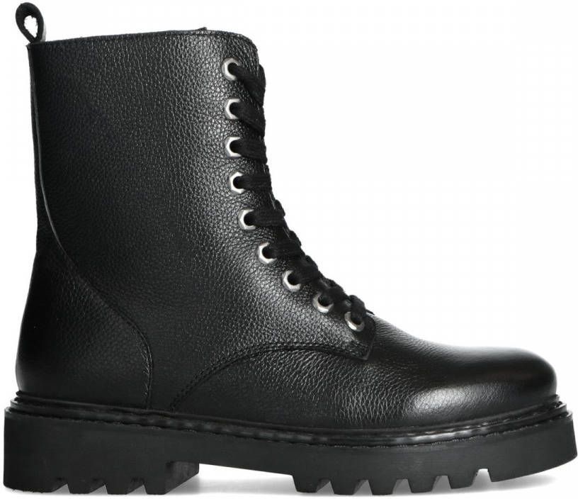 Manfield Zwarte leren veterlaarzen