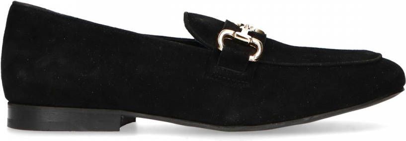 Manfield Zwarte suède loafers met chain
