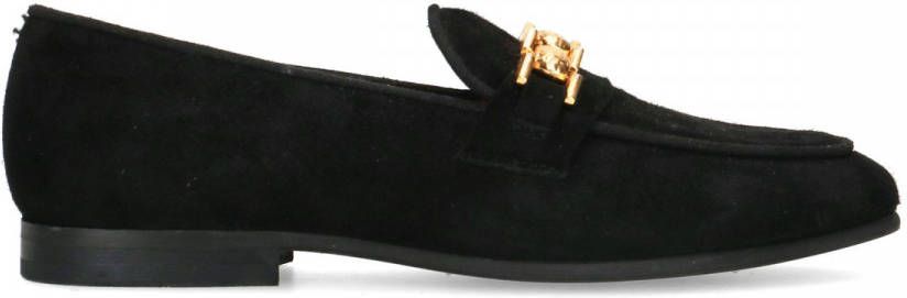 Manfield Zwarte suède loafers met goudkleurige chain