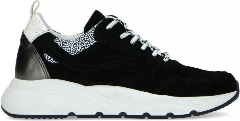 Manfield Zwarte suède sneakers met details