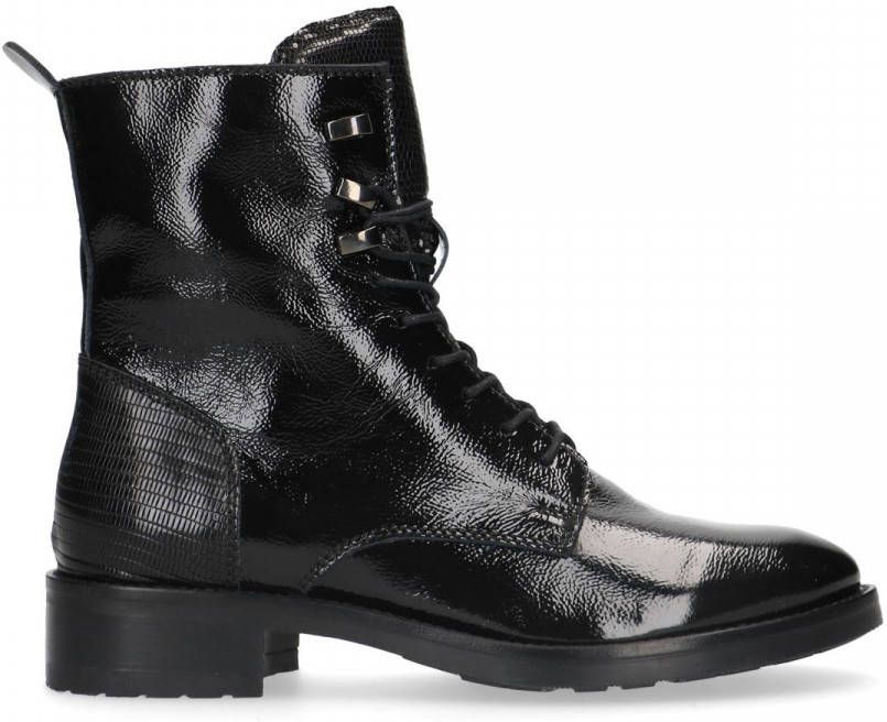 Manfield Zwarte veterlaarsjes van lakleer