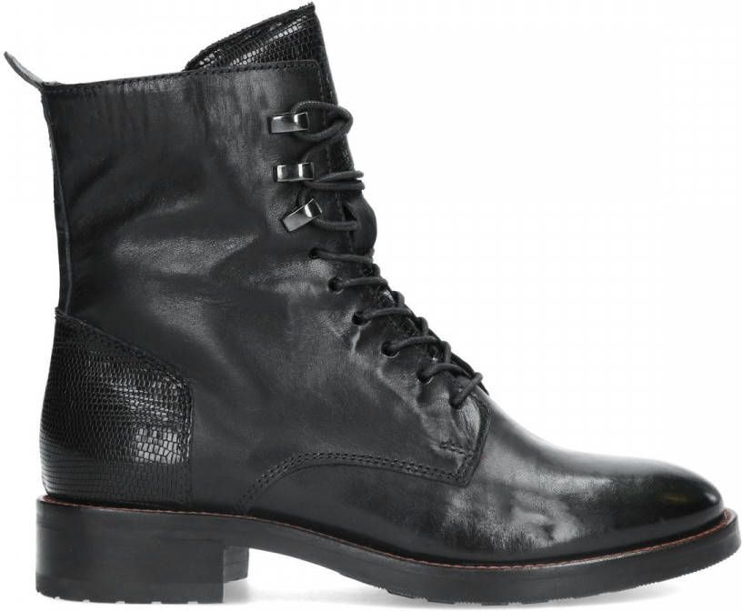 Manfield Zwarte veterlaarzen met structuur