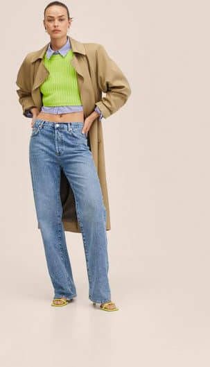 Mango Hoop cropped ribgebreide trui met gem&#xEA, leerd dessin